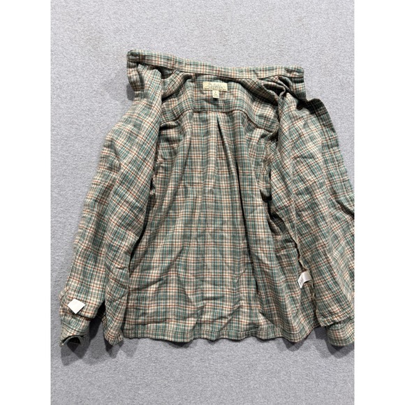 Cabelas Womens L Plaid Soft Flannel Shirt Teal Tan Brown Cotton Shirt (D34) - Picture 12 of 14